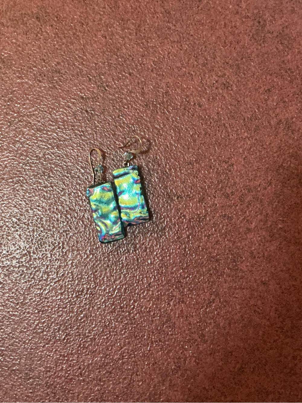 Iridescent Rectangular Glass Dangle Earrings - Multicolor